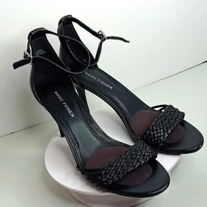 Marc Fisher - Leather High Heel Strap Sandals - Black - 8M